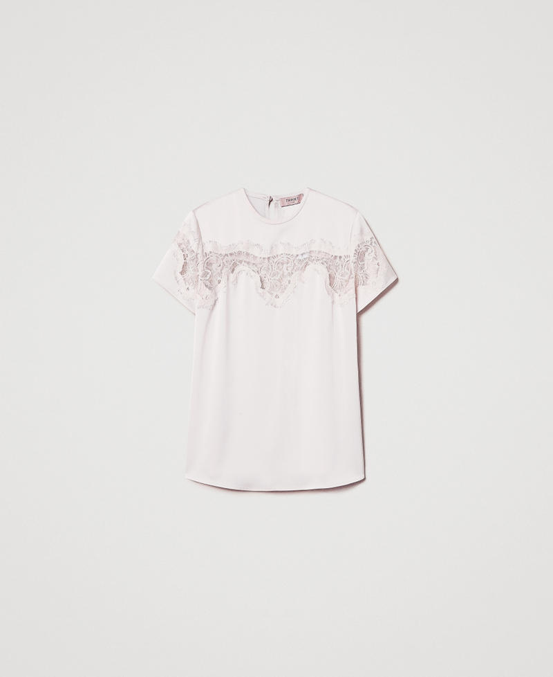 T-shirt in raso con pizzo Bianco "Old White" Donna 251TQ2013_11748_S0