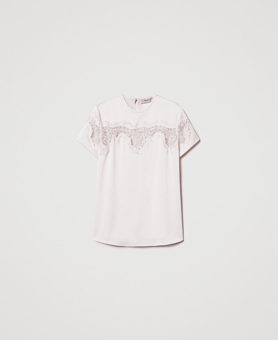 T-shirt in raso con pizzo Bianco "Old White" Donna 251TQ2013_11748_S0