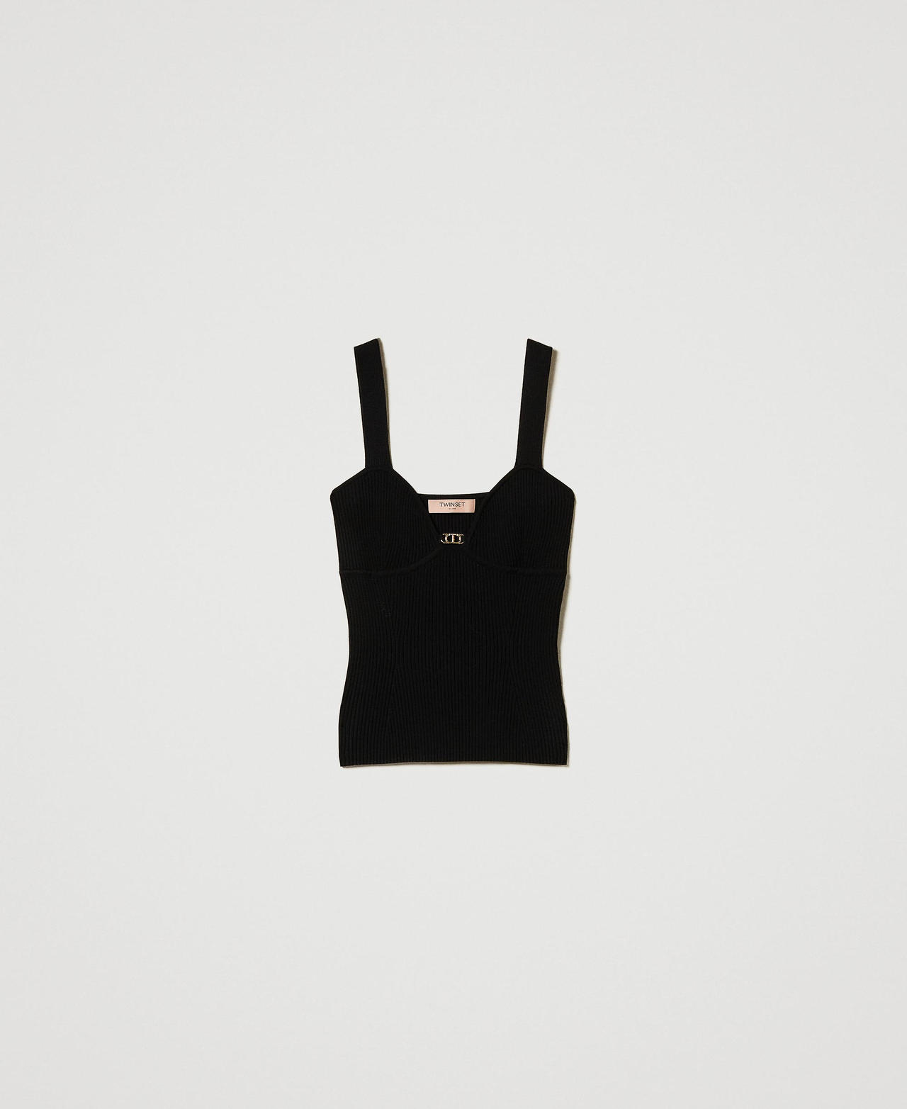 Scee by twin set Top fitted in maglia con logo Oval T
