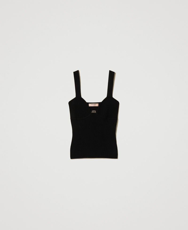 Fitted knit top with Oval T logo Black Woman 242TP3130_00006_S0