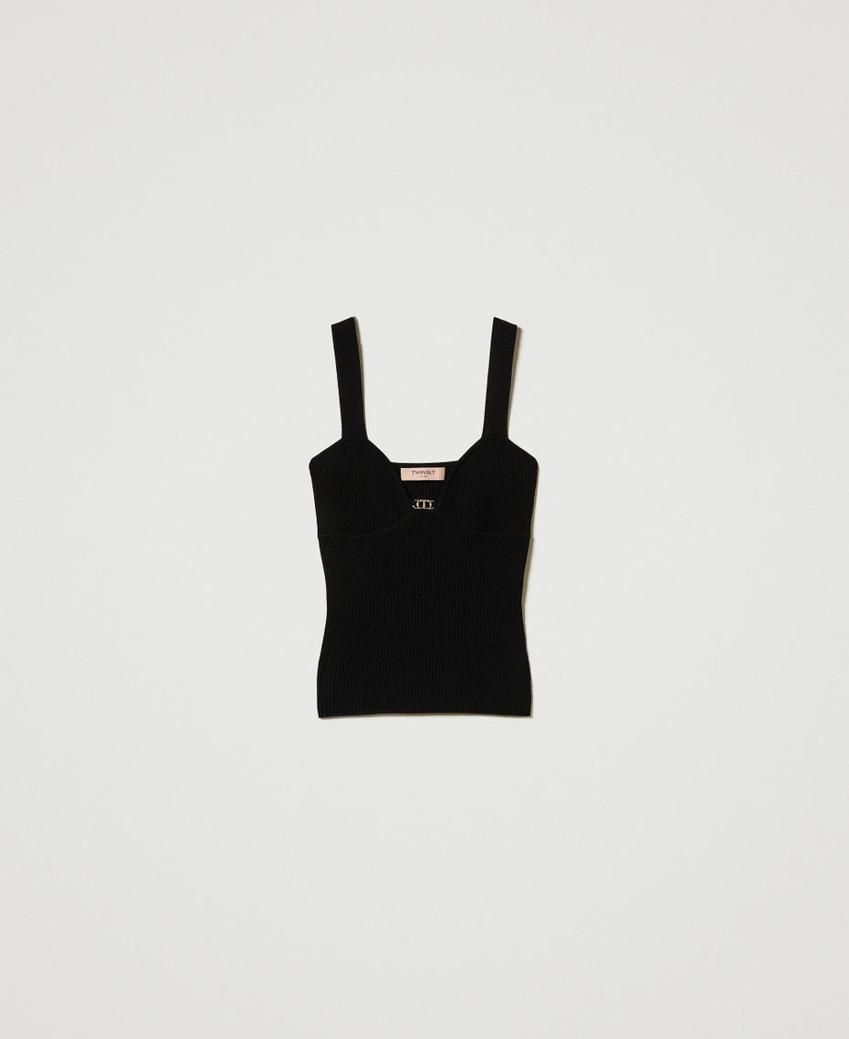 Fitted knit top with Oval T logo Black Woman 242TP3130_00006_S0