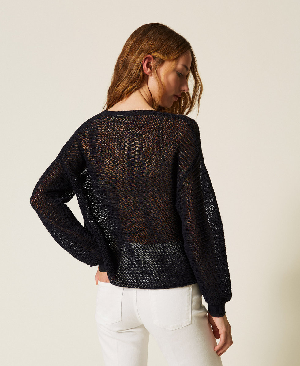 Mesh jumper with hand embroidered details Blue Night Woman 261TE3020_13172_03