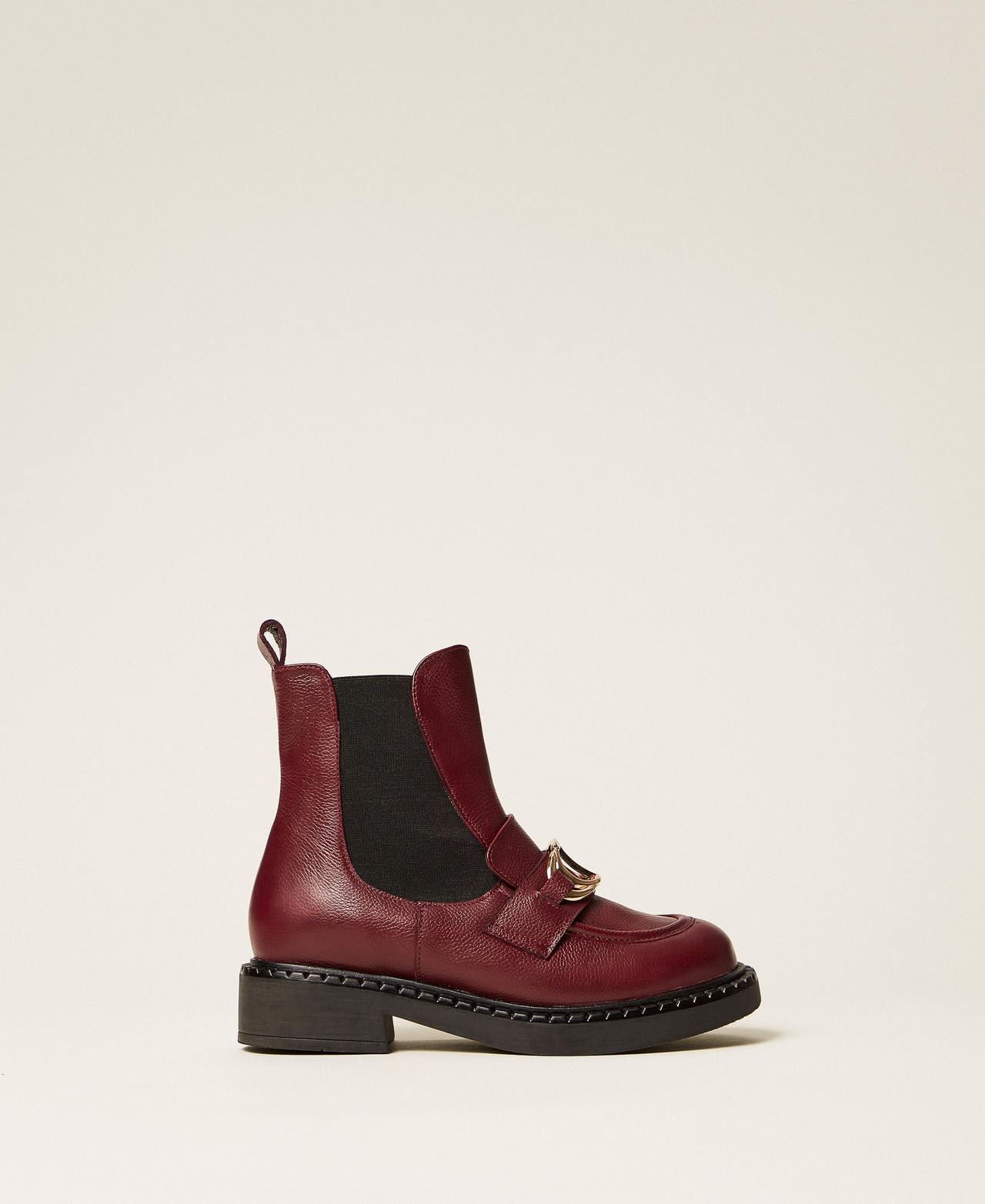 Chelsea leather boots with Oval T Burgundy Red Girl 252GCJ024_04218_01