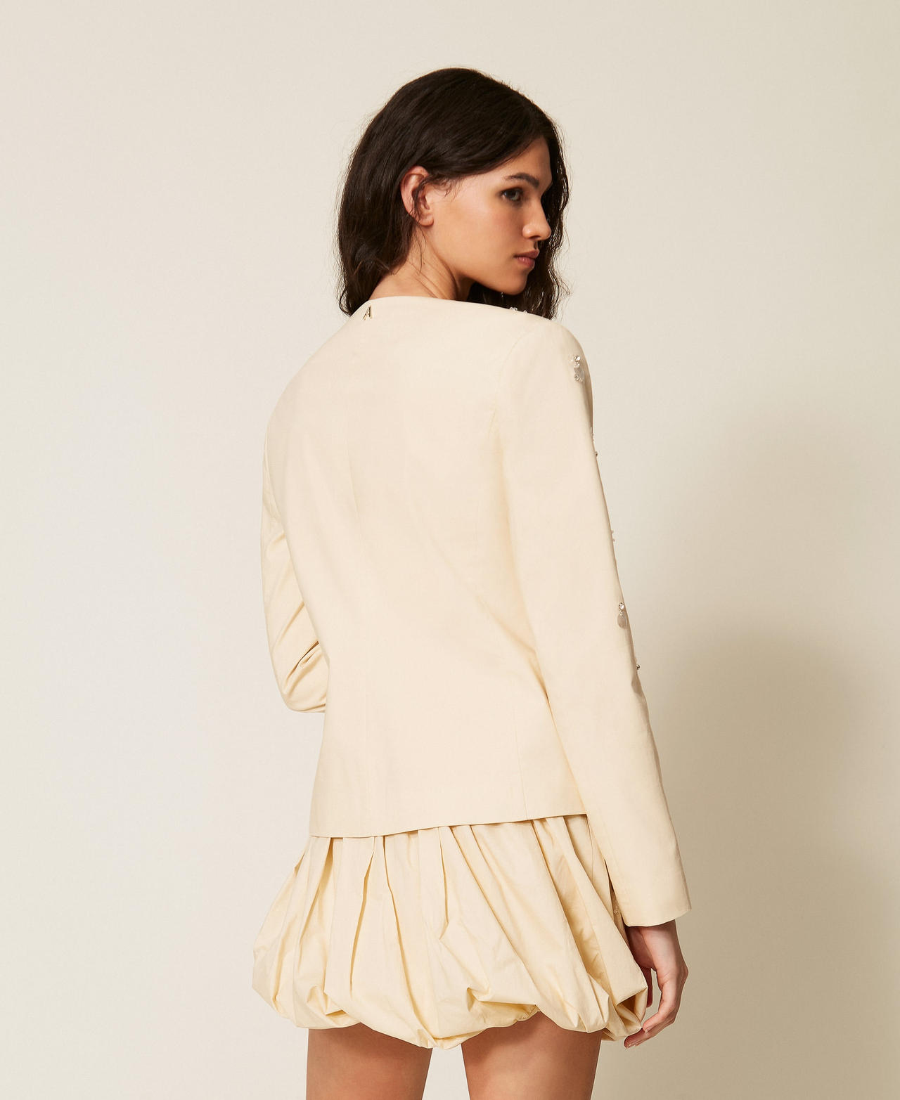 Poplin balloon miniskirt with embroidery Cashew Beige Woman 261AT2012_13362_02