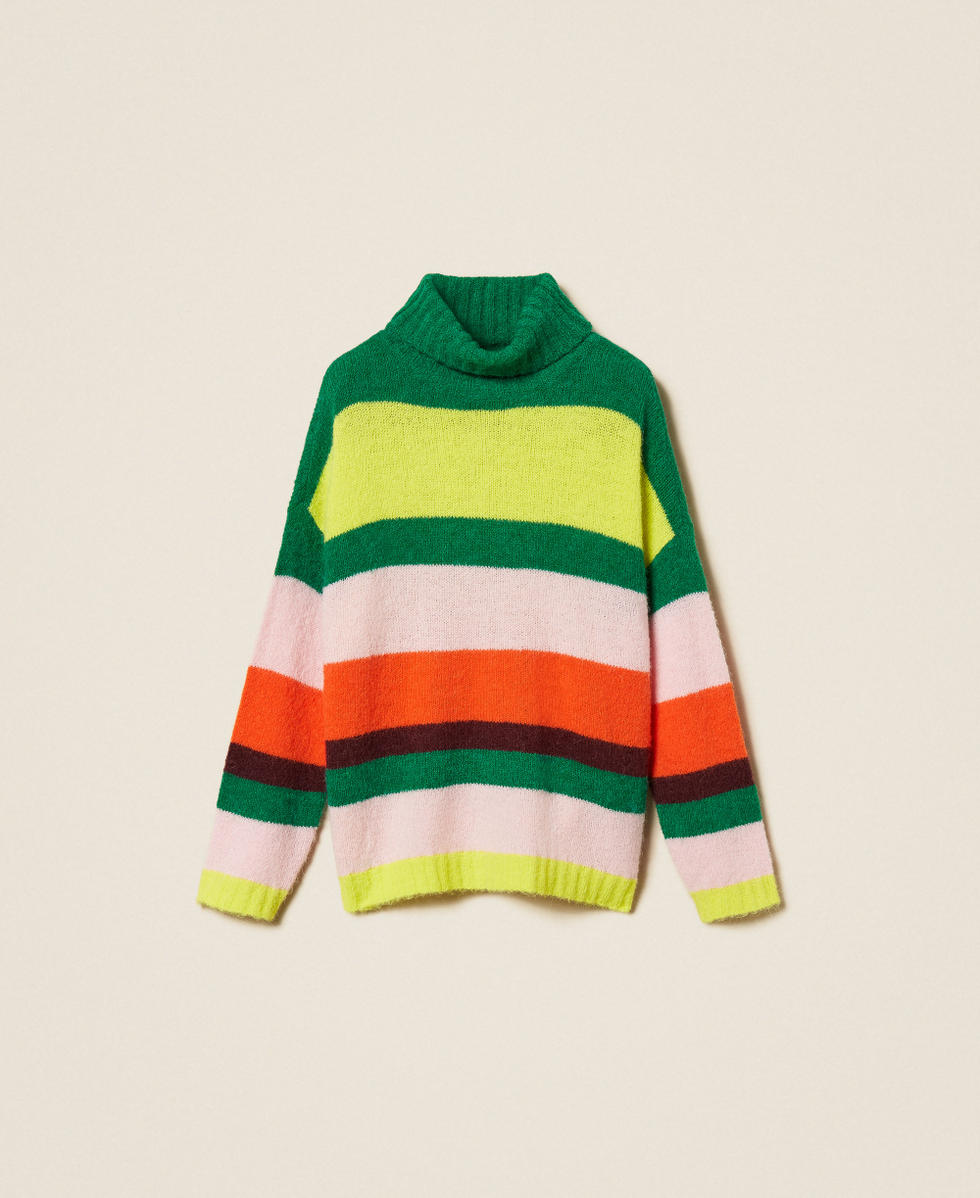 Gestreifter Rollkragenpullover Multicolor-Streifen Frau 252AT3180_12977_S0