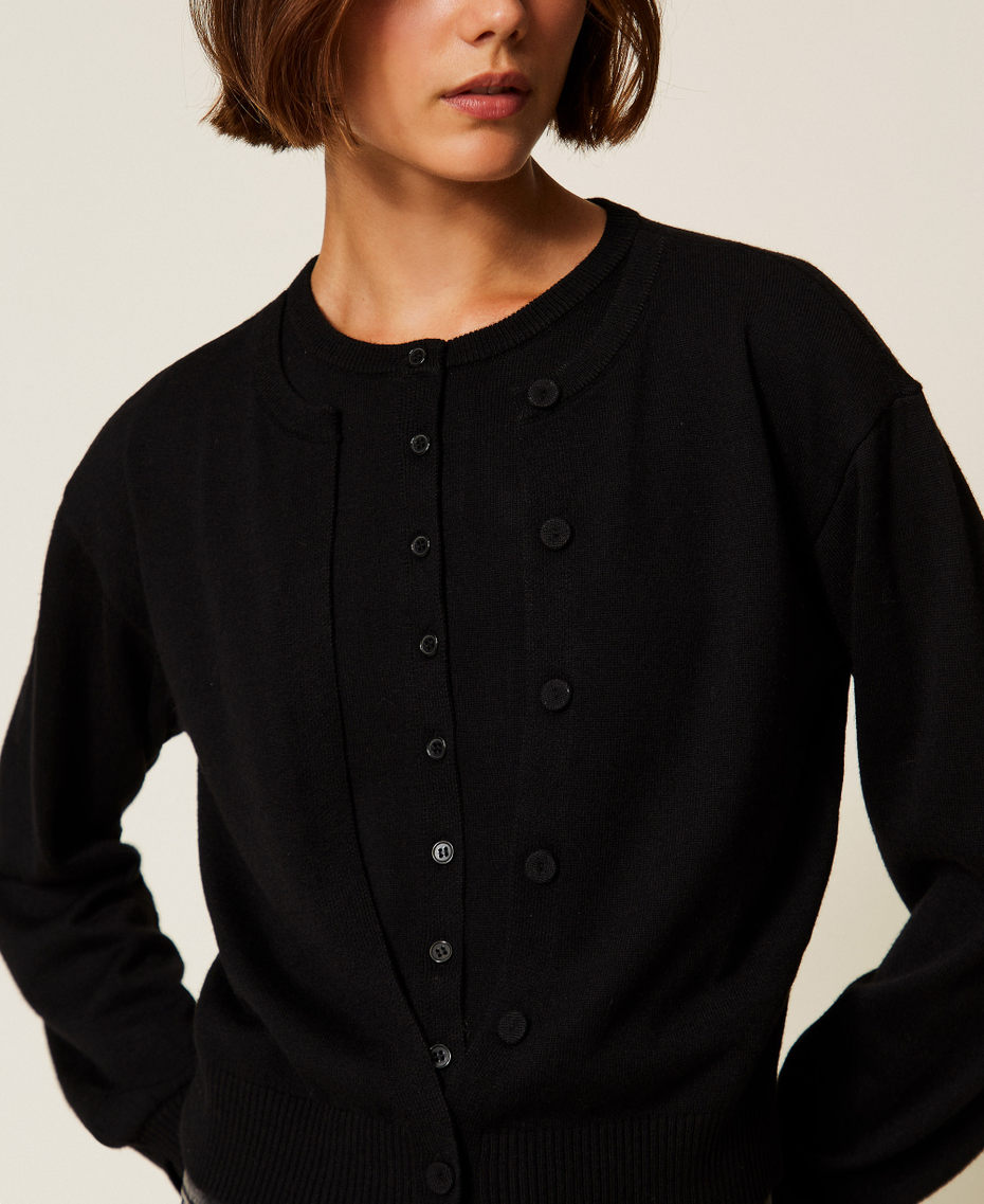 Cardigan with double garment effect Black Woman 252AP3052_00006_03