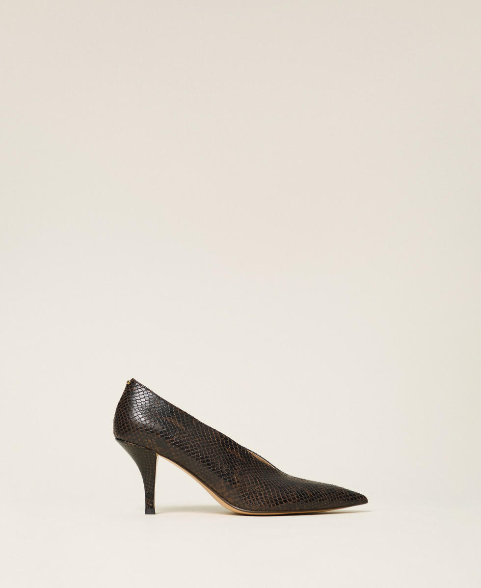 Escarpins en cuir imprim&eacute; python Imprim&eacute; Python Marron Coffee Femme 262TGT070_14054_01