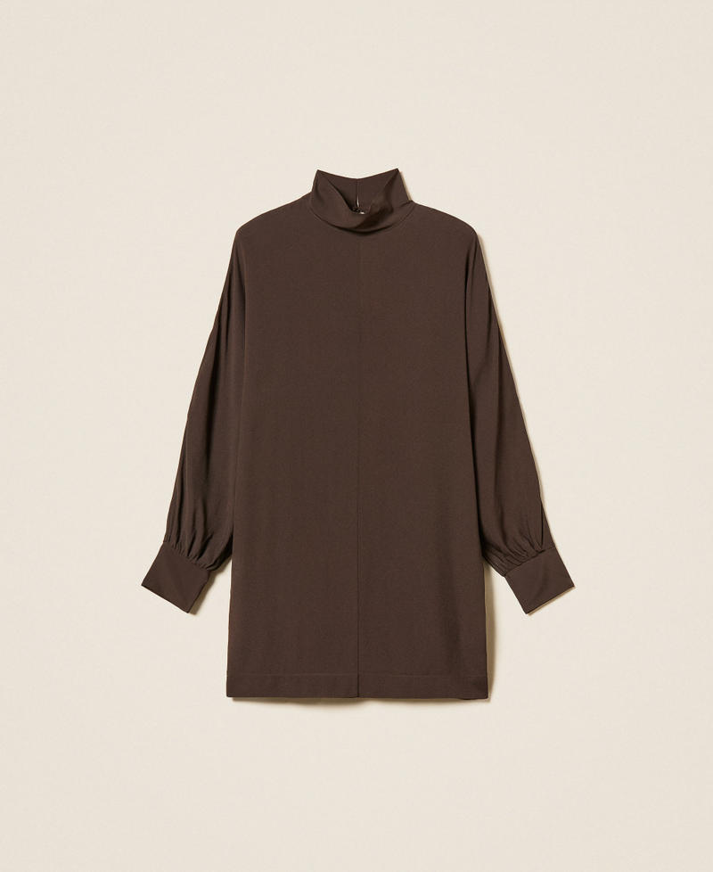 Robe courte en cr&ecirc;pe de Chine Marron Deep Brown Femme 262TF2051_13611_S0
