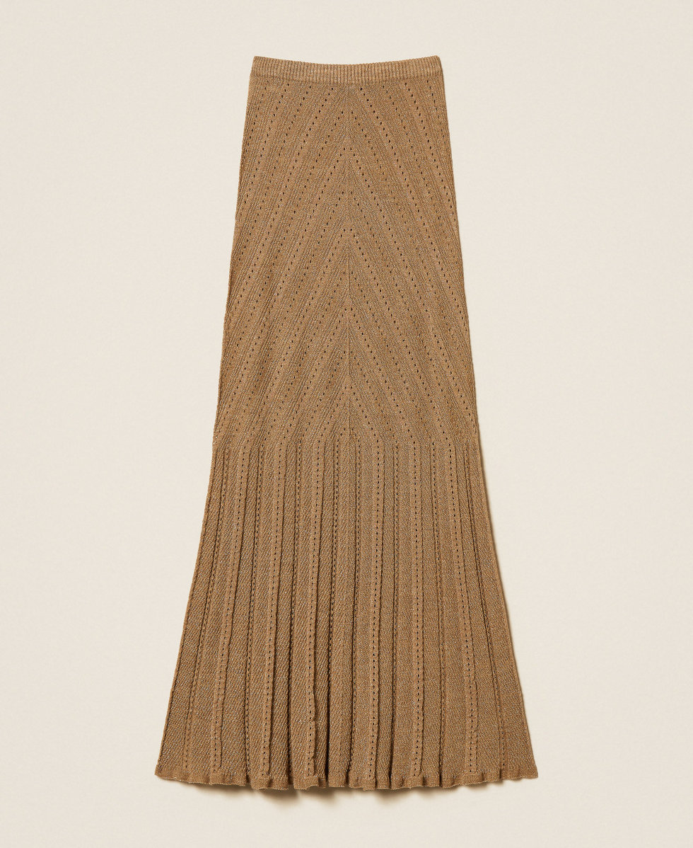 Long linen knit skirt with lurex