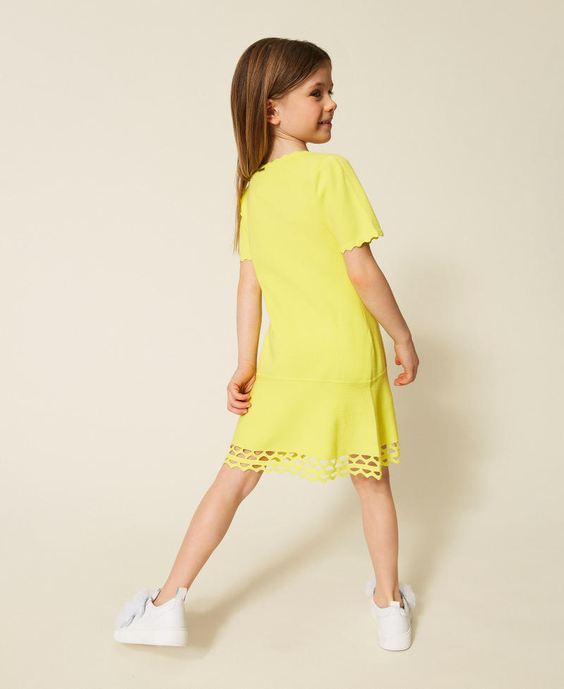 Girls&rsquo; short knit dress with scalloped trims Limelight Yellow Girl 261GB3070_06210_03
