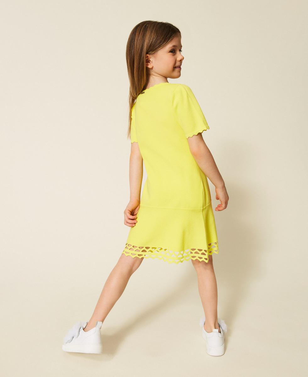 Robe courte pour fille en maille avec festons Jaune &laquo;&thinsp;Limelight&thinsp;&raquo; Fille 261GB3070_06210_03