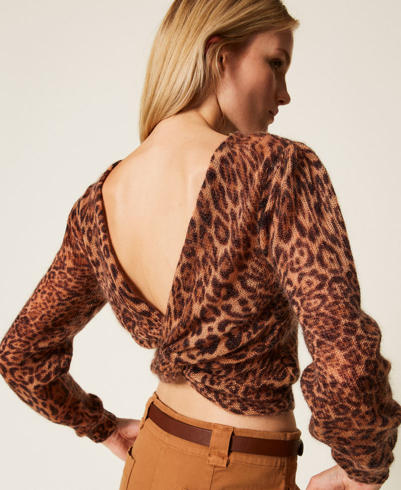 Boléro en maille de mohair mélangé animalier Imprimé Animalier Coffee/Marron « Land » Femme 252TP3592_12737_06