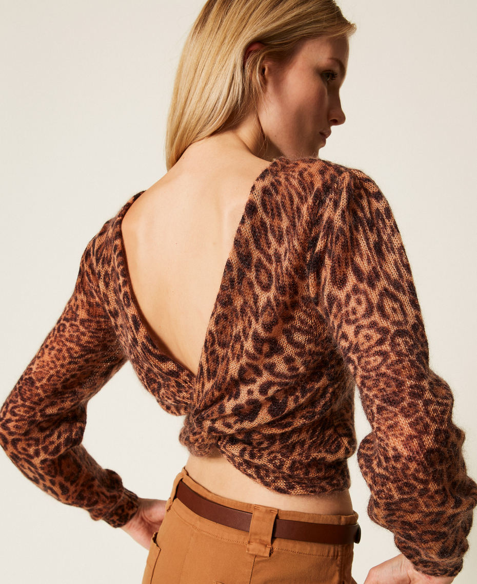 Boléro en maille de mohair mélangé animalier Imprimé Animalier Coffee/Marron « Land » Femme 252TP3592_12737_06