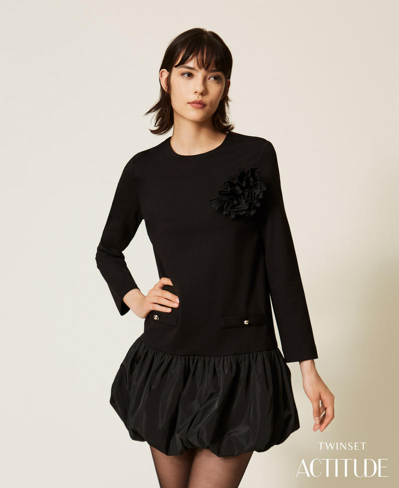 Robe courte avec jupe en taffetas Noir Femme 262AP2522_00006_PA