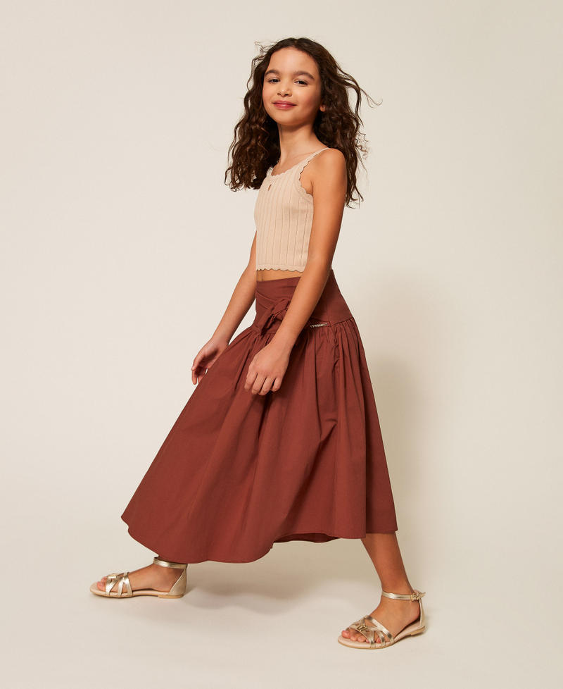 Asymmetric long poplin skirt Dark Root Brown Girl 261GJ2017_13120_02