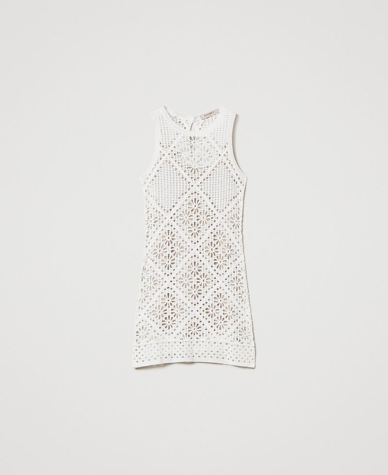 Robe courte en maille florale au crochet Blanc Neige Femme 251TT3205_00282_S0