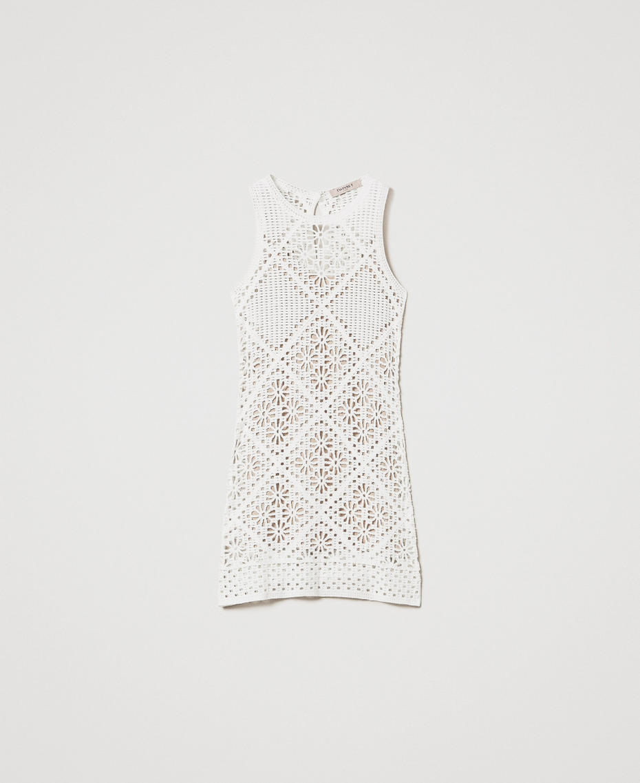 Robe courte en maille florale au crochet Blanc Neige Femme 251TT3205_00282_S0