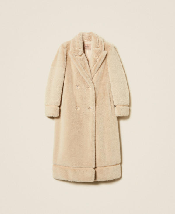 Double-breasted faux fur coat