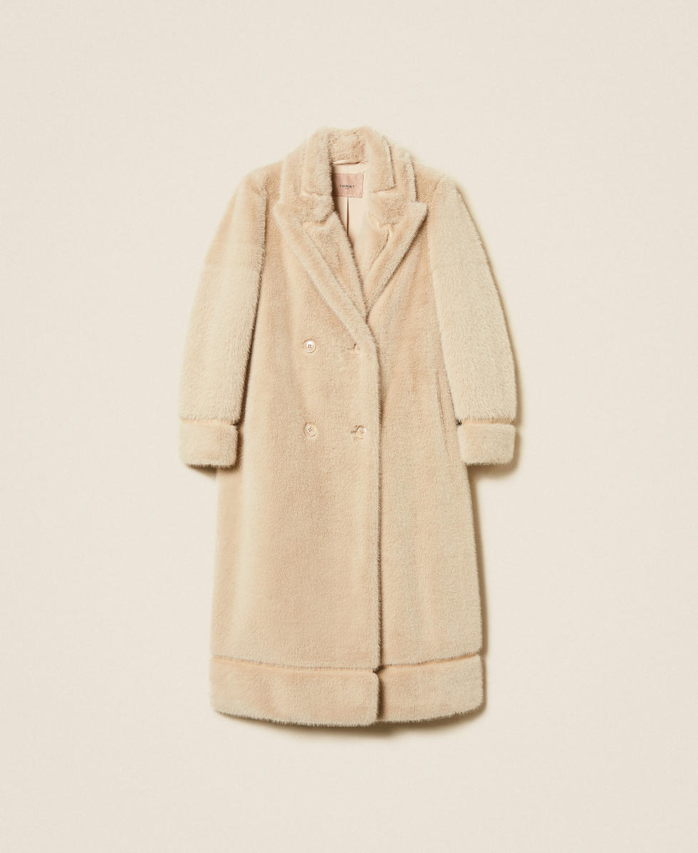 Double-breasted faux fur coat Light Natural Woman 252TT2152_12227_S0