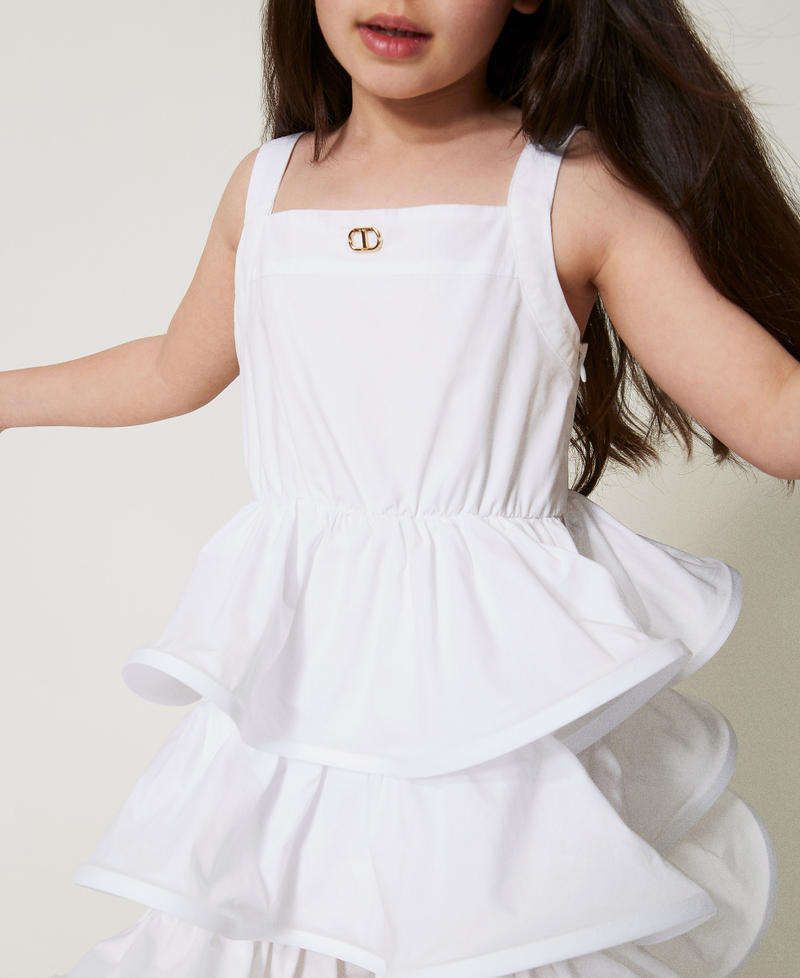 Kurzes Kleid aus Popeline mit Volants "Ice"-Wei&szlig; M&auml;dchen 251GJ2428_00808_04