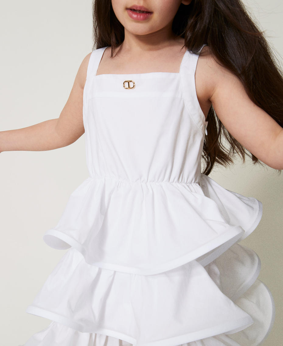 Kurzes Kleid aus Popeline mit Volants "Ice"-Wei&szlig; M&auml;dchen 251GJ2428_00808_04