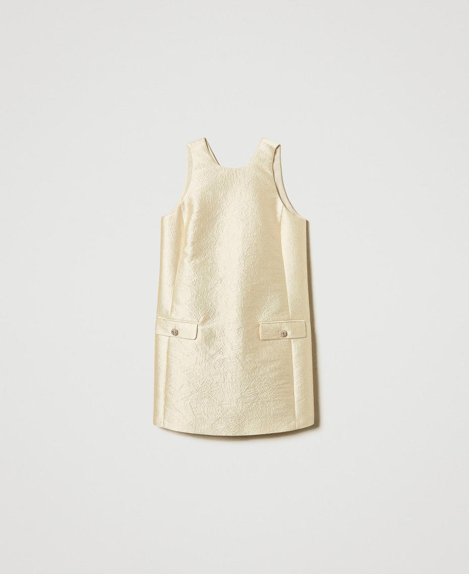 Short brocade jacquard halter dress Light Gold Brocade Jacquard Woman 251TP2243_12205_S0