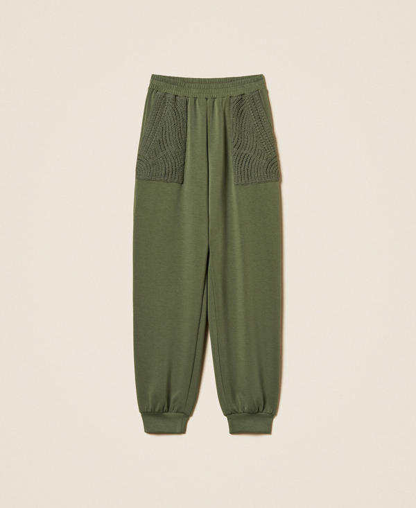 Joggers aus Scuba-Gewebe mit H&auml;kelarbeit