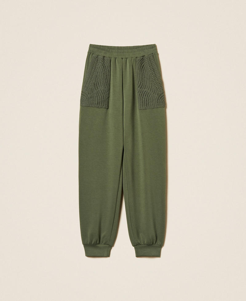 Joggers aus Scuba-Gewebe mit H&auml;kelarbeit &bdquo;Thyme&ldquo;-Gr&uuml;n Frau 261LL2GCC_12843_S0