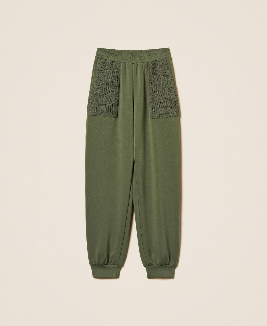 Joggers aus Scuba-Gewebe mit H&auml;kelarbeit &bdquo;Thyme&ldquo;-Gr&uuml;n Frau 261LL2GCC_12843_S0