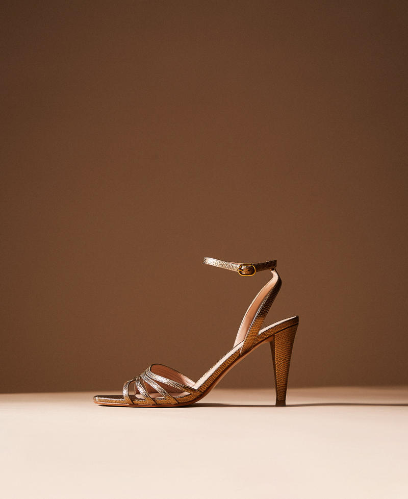 Laminated leather sandals with print Yellow Gold Woman 252TGT202_10366_PC