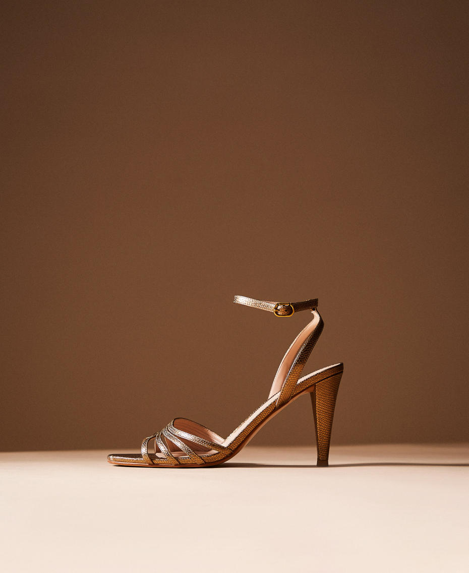 Laminated leather sandals with print Yellow Gold Woman 252TGT202_10366_PC