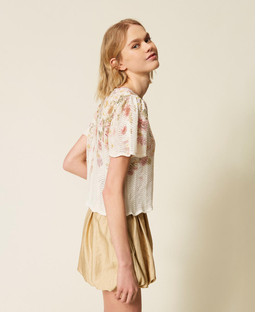 Maglia in misto lino a fiori Stampa Wildflowers Pastel Color Donna 261TT3221_13588_03