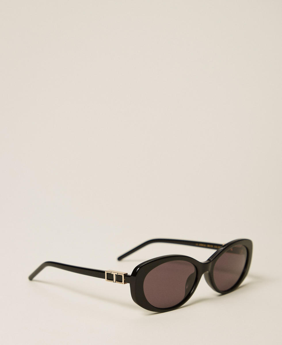 Lunettes de soleil ovales en ac&eacute;tate Noir Brillant Femme 999TZ5093_11240_02