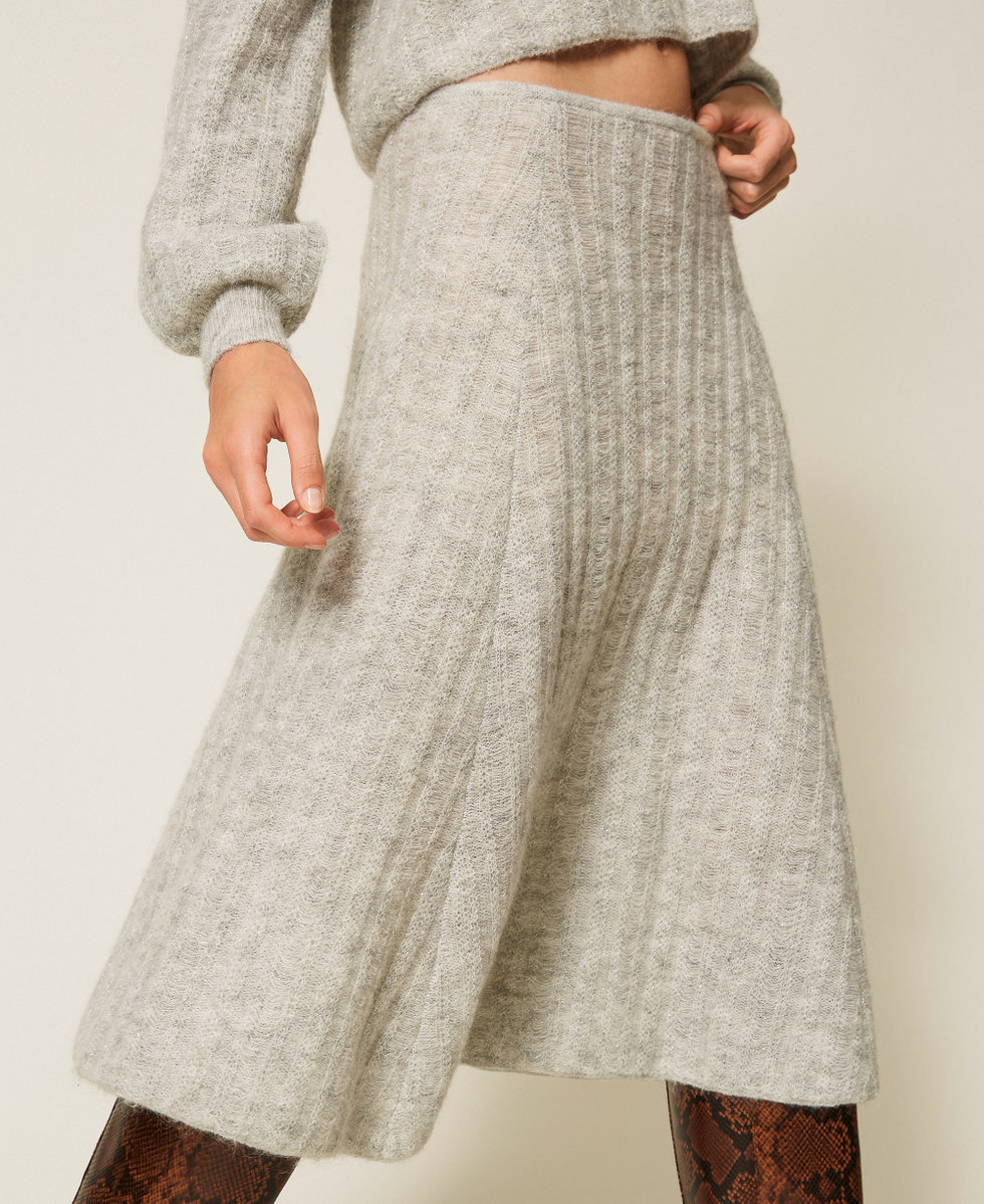 Gonna longuette in mohair e lurex Grigio M&eacute;lange Chiaro Donna 252TP3262_0082C_04
