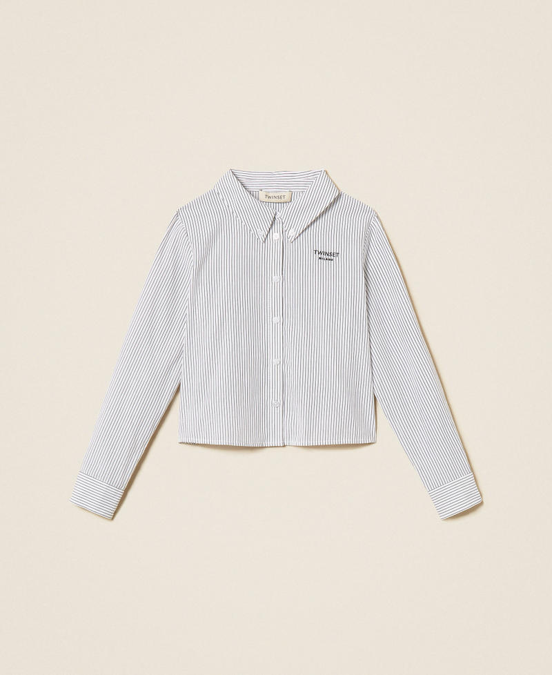 Chemise en popeline ray&eacute;e Rayure Blanc Cass&eacute;/Gris Anthracite Fille 262GJ214A_13821_S0