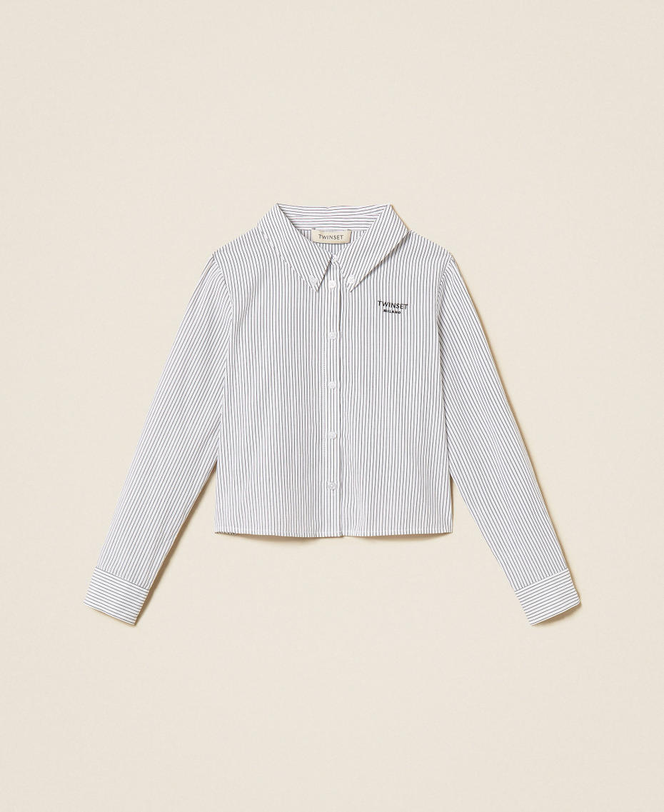 Chemise en popeline ray&eacute;e Rayure Blanc Cass&eacute;/Gris Anthracite Fille 262GJ214A_13821_S0