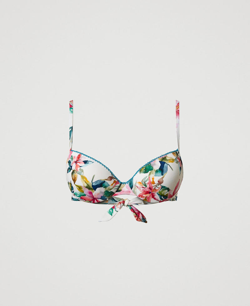 Push-up bikini top with floral print Mother of Pearl/Multicolour Floral Print Woman 251LBMT44_12194_S0