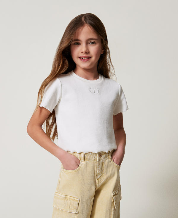 T-shirt with embroidery and cut-out