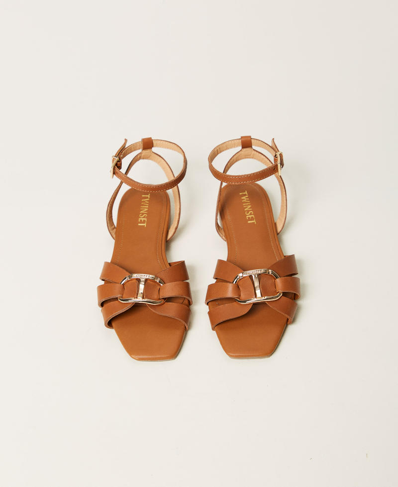 Leather sandals with Oval T Leather Brown Girl 251GCJ04A_00057_04