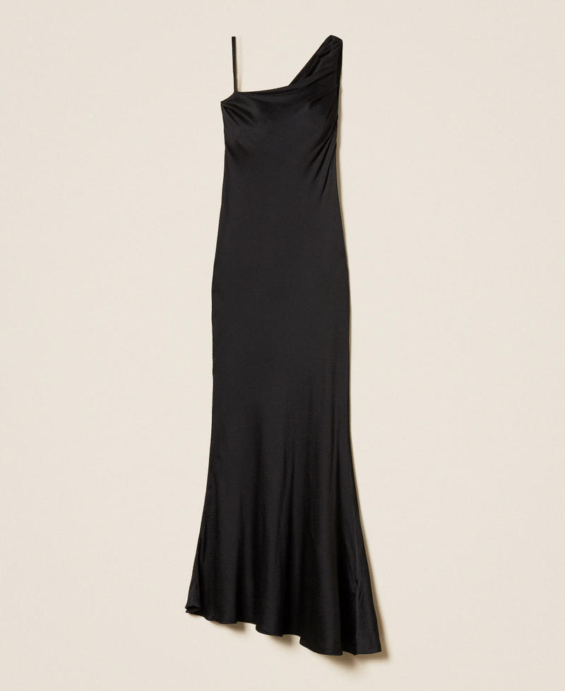 Long asymmetric satin dress Black Woman 252TP2360_00006_S0
