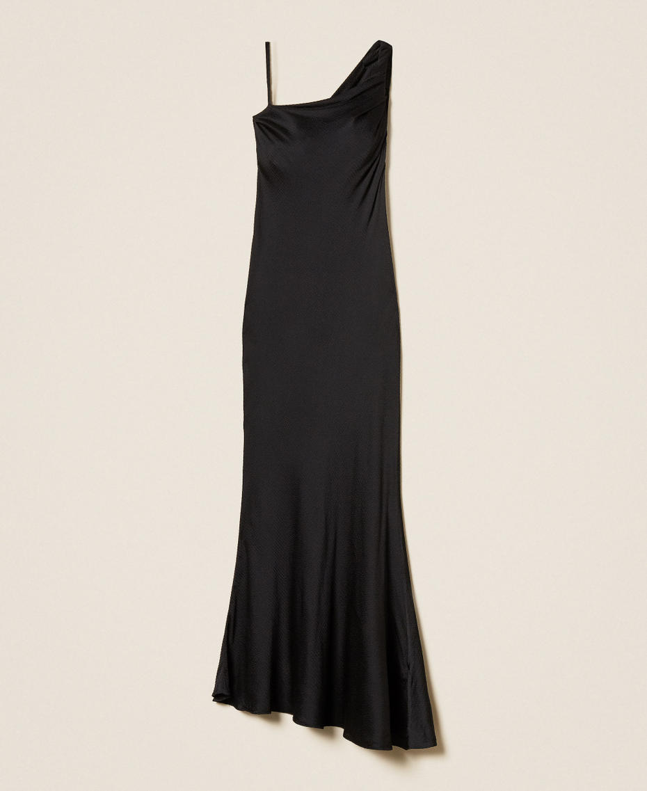 Long asymmetric satin dress Black Woman 252TP2360_00006_S0