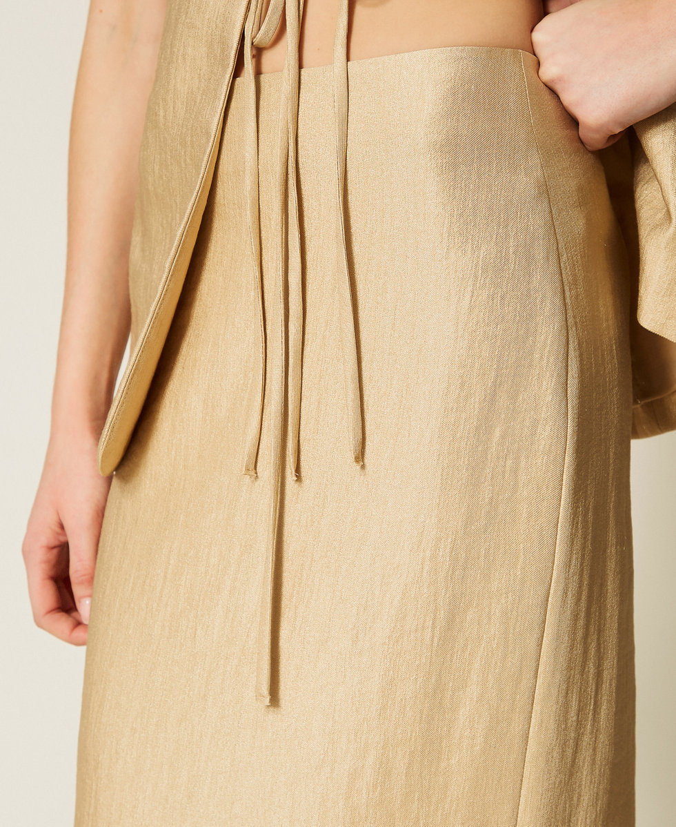 Jupe mi-longue lam&eacute;e Golden Beige Femme 261TT2534_13506_04