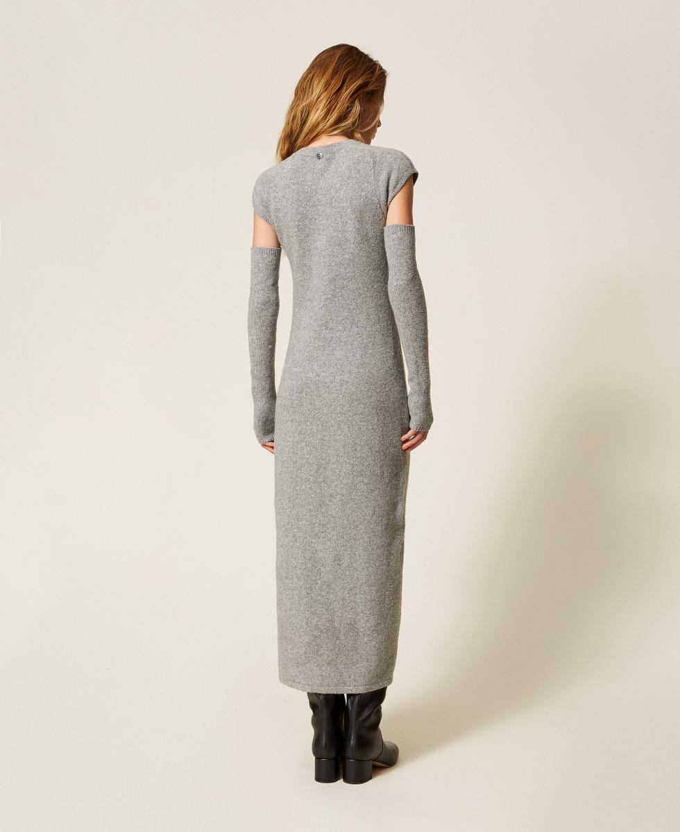 Recycled yarn long dress with removable sleeves Light Grey Melange Woman 252AP3161_11811_02