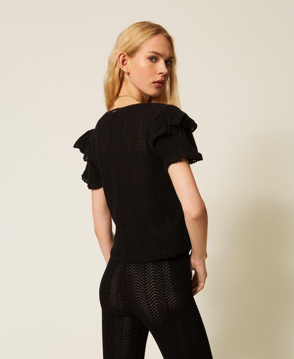 Figurbetonter Pullover mit Volant Schwarz Frau 261TT3051_00006_03