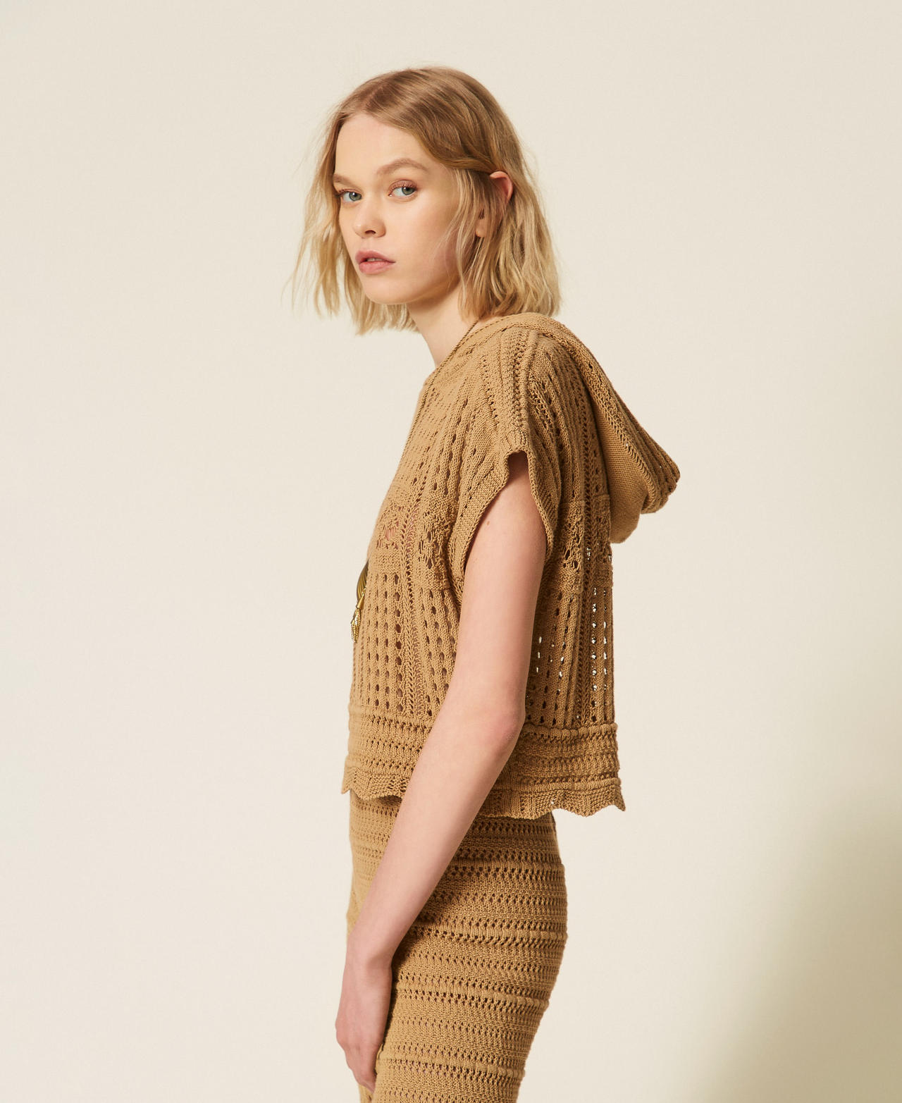 Pull &agrave; carreaux avec capuche Marron &laquo;&nbsp;Cork&nbsp;&raquo; Femme 261TT3261_13452_02