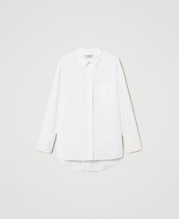 Camicia over in popeline con pizzo