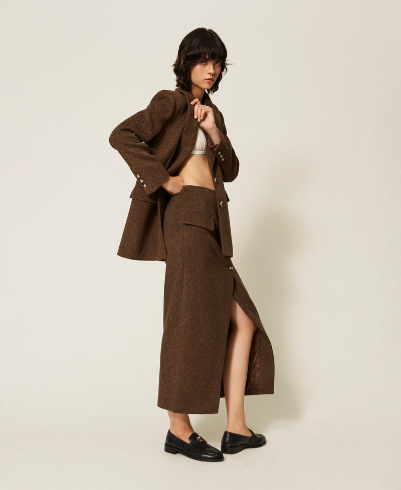 Long velour cloth skirt Mocha Melange Woman 262LI2CBB_13881_01