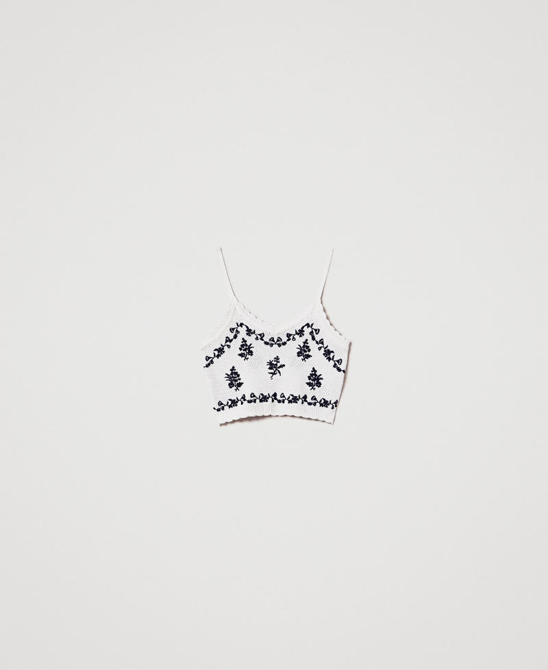 Knit top with floral embroidery Snow White Black Embroidery Woman 251TT3253_12452_S0