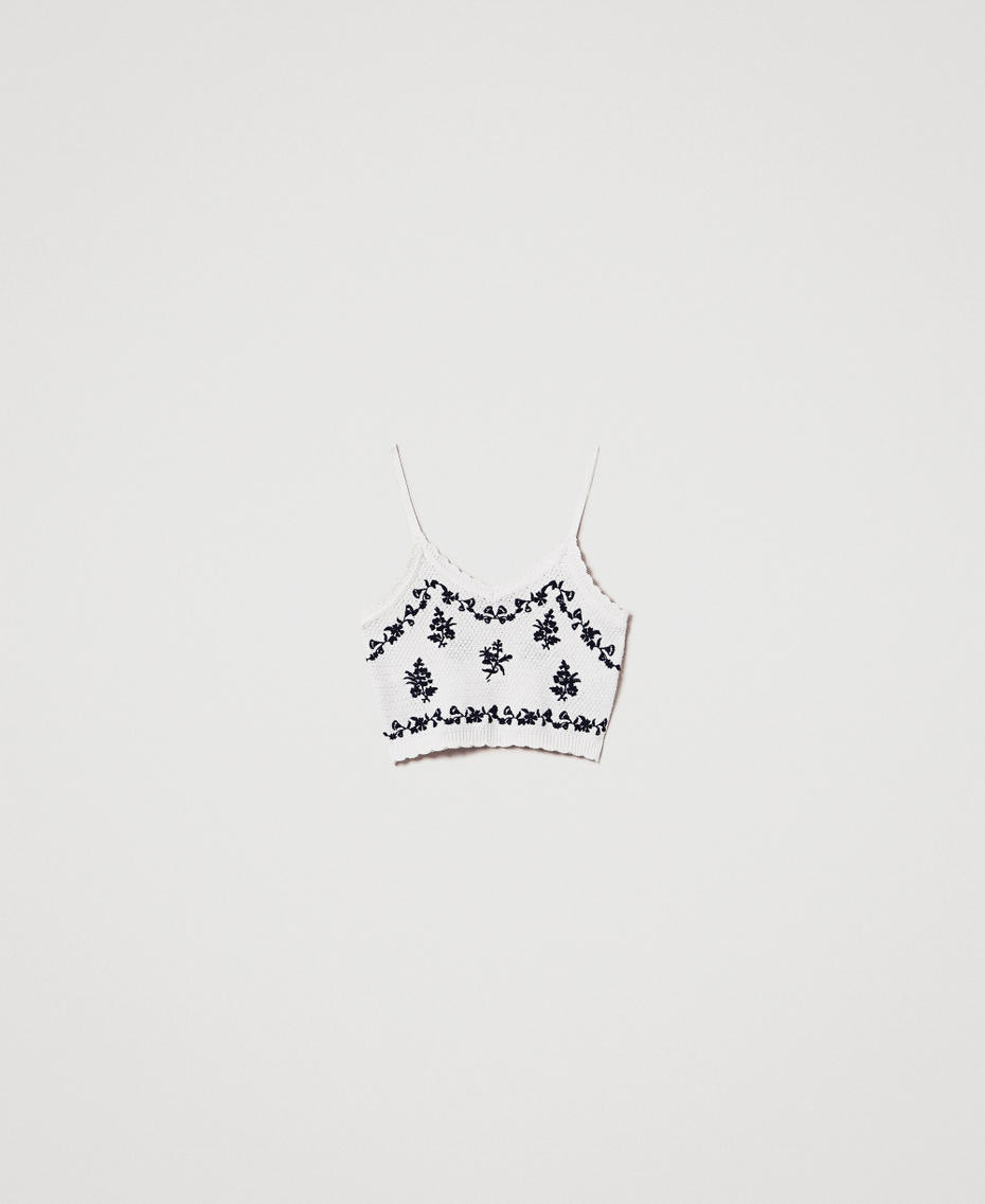 Knit top with floral embroidery Snow White Black Embroidery Woman 251TT3253_12452_S0