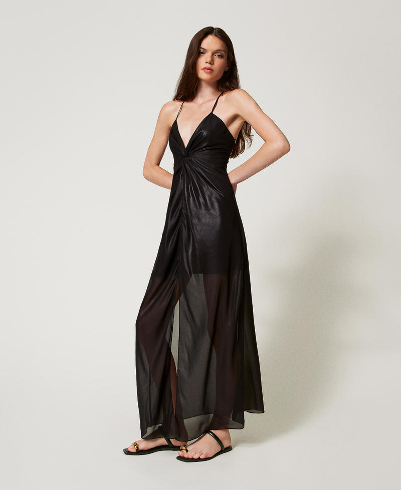 Maxikleid aus Metallic-Georgette Schwarz Frau 251LB2MCC_00006_02